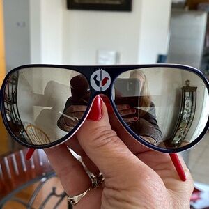Vintage Le Coq Sportif Solar Mirror Ski Sunglasses Red White Blue France